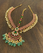 Ruby Maang tikka in Necklace Pattan in Kundan - HA0013